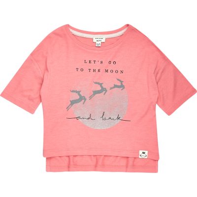 Mini girls pink reindeer print t-shirt